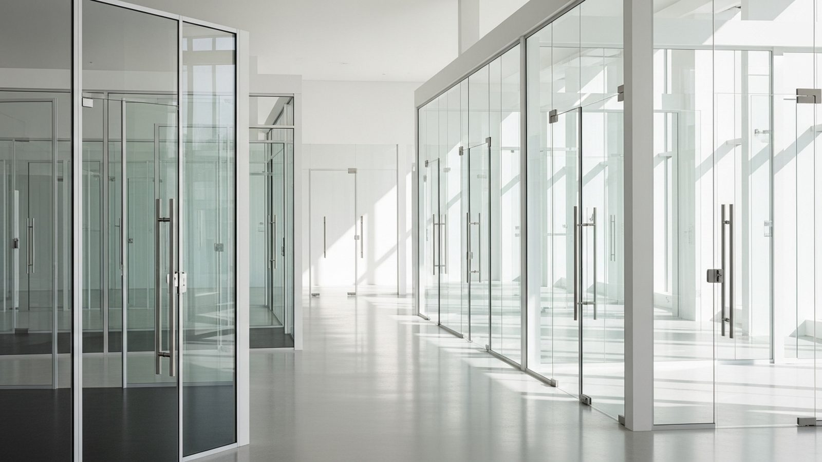 Canceles y puertas de cristal templado en showroom